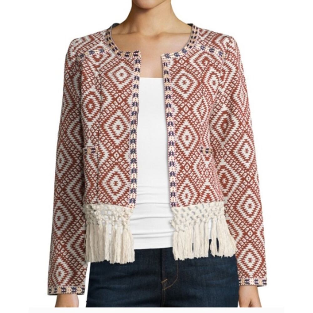 Tularosa Revolve Sante Fe Cropped Fringe Open Front Jacket Burnt Red Size XS - Picture 3 of 12